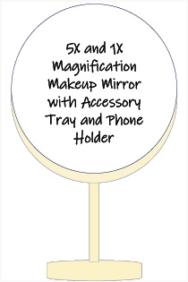 5X and 1X Magnification Makeup Mirror with Accessory Tray and Phone Holder